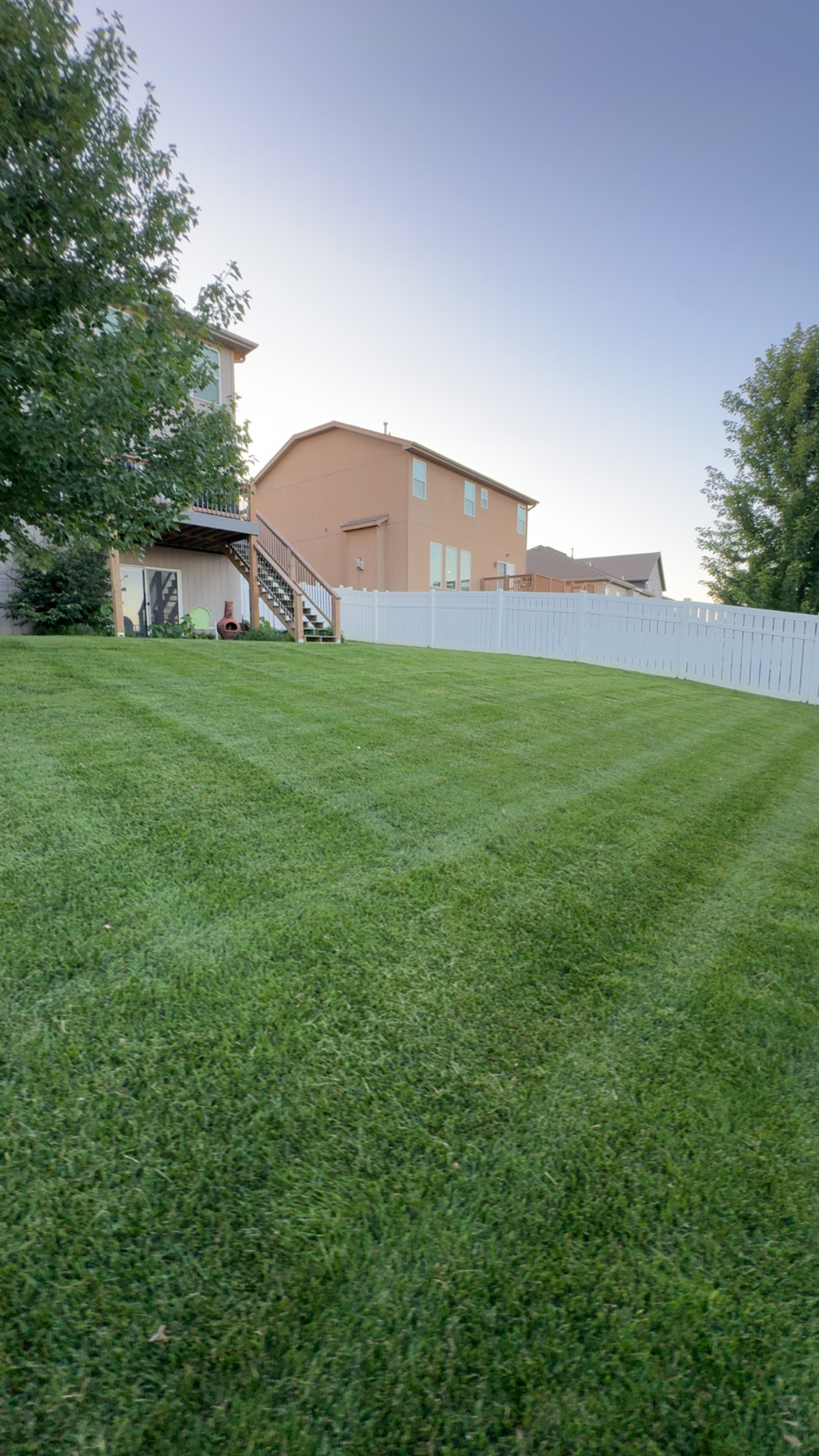 Freshly mowed sloped lawn with clean edges